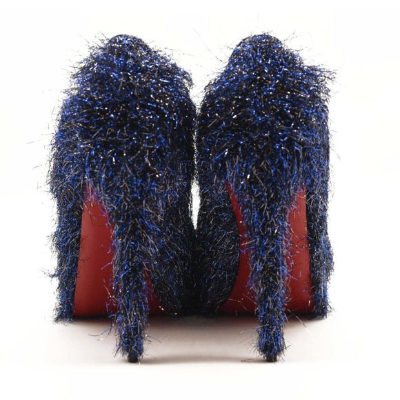 NEW $850 EU 38 Christian Louboutin Very Prive 120 Peep Toe Blue Metallic Threads - Picture 4 of 10